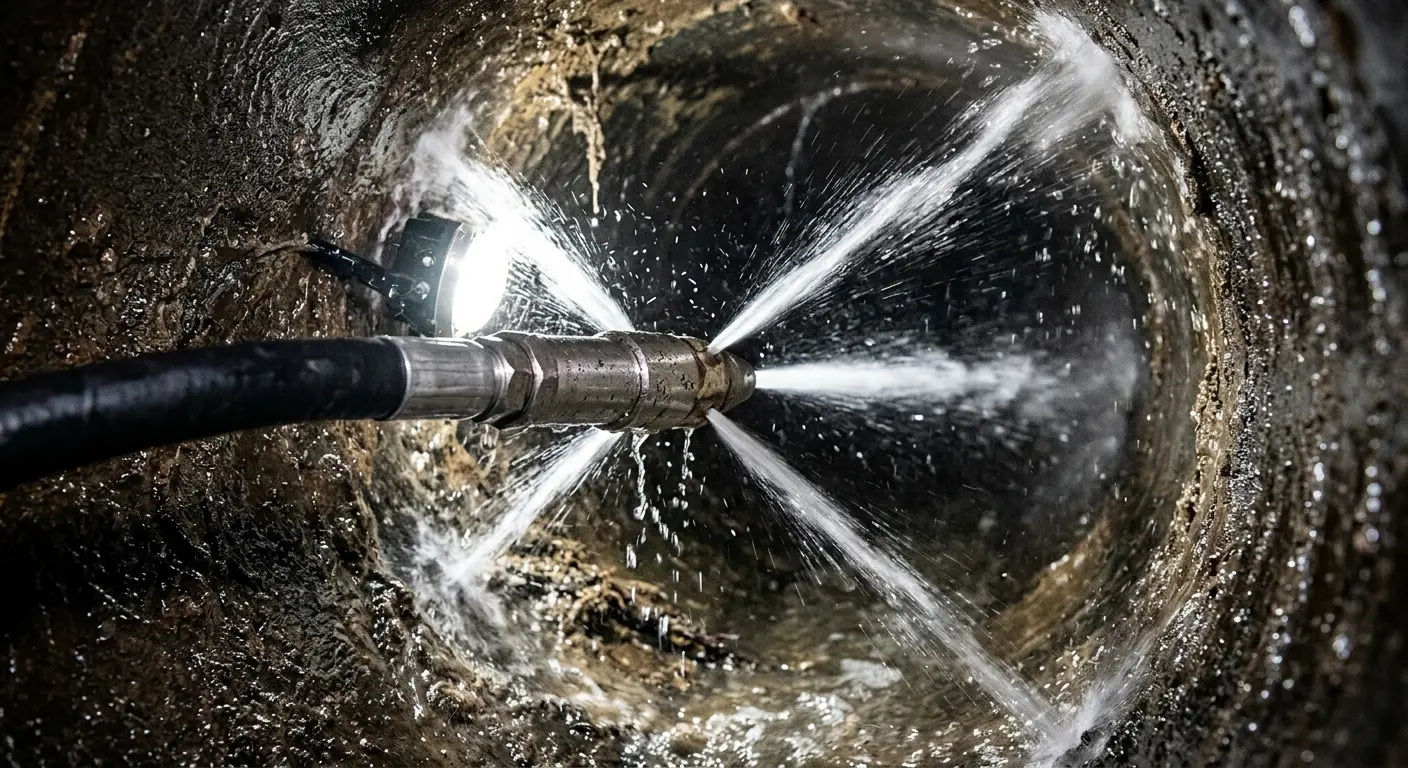 High-pressure hydro jetting nozzle cleaning sewer pipe for Trenchless Sewer Repair in Lake Zurich